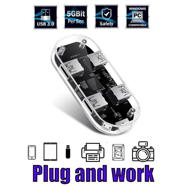 

hubs transparent fashion heavey duty 4 ports usb 3.0 hub for computer desklap5gbps fast transfer additional dual power supply