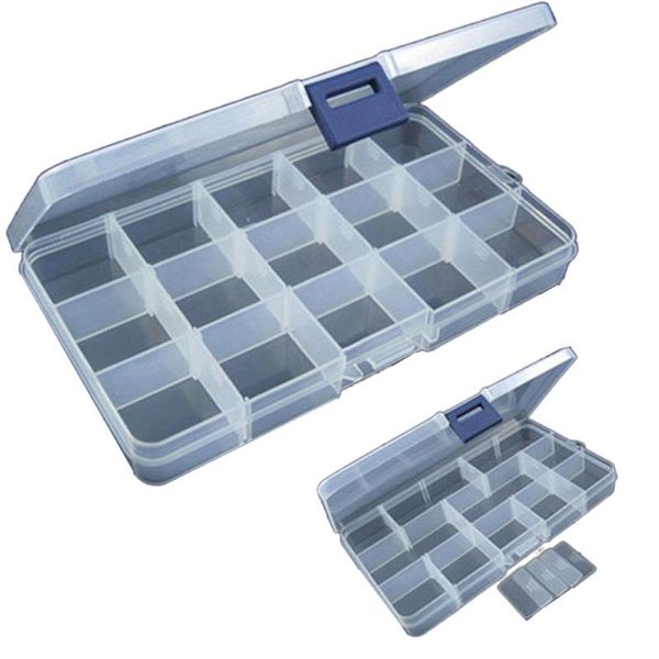 

fishing accessories 15 slots adjustable plastic lure hook tackle box storage case organizer clear waterproof rig bait
