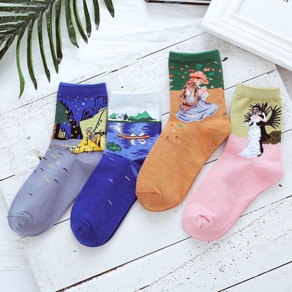 

socks romantic literature and art all cotton medium tube women's high, Black;white