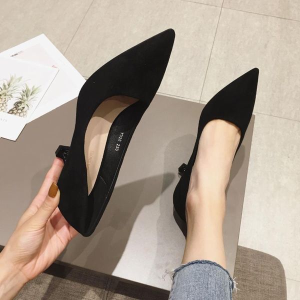 

dress shoes women flock high heels pumps ladies office pointed toe, Black