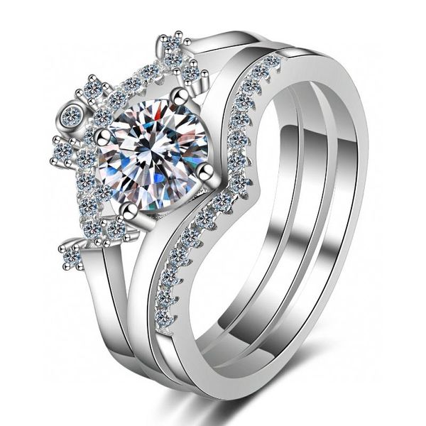 

cluster rings passed diamond test perfect cut 0.8ct moissanite engagement crown ring set 925 sterling silver luxury jewelry gift, Golden;silver