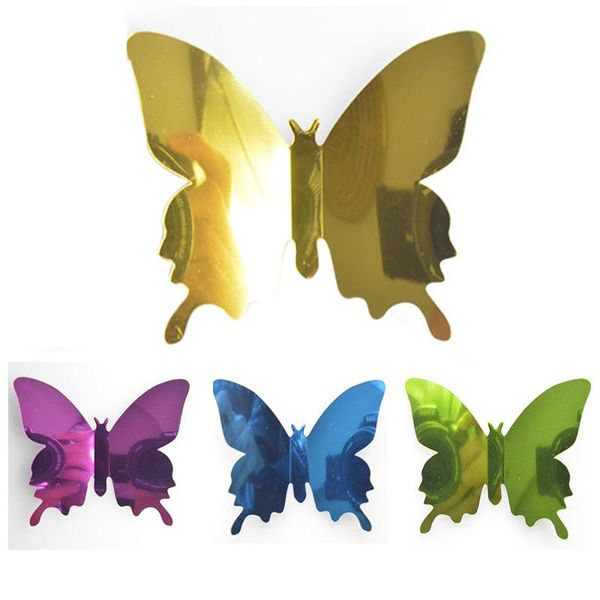 

12pcs/set arrive mirror sliver 3d butterfly wall stickers party wedding decor diy home decorations
