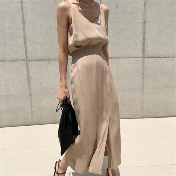 

[ewq] korea chic casual trendy womens tracksuits v neck sleeveless suspender loose fashion skirt two piece set summer 16e1757, Gray