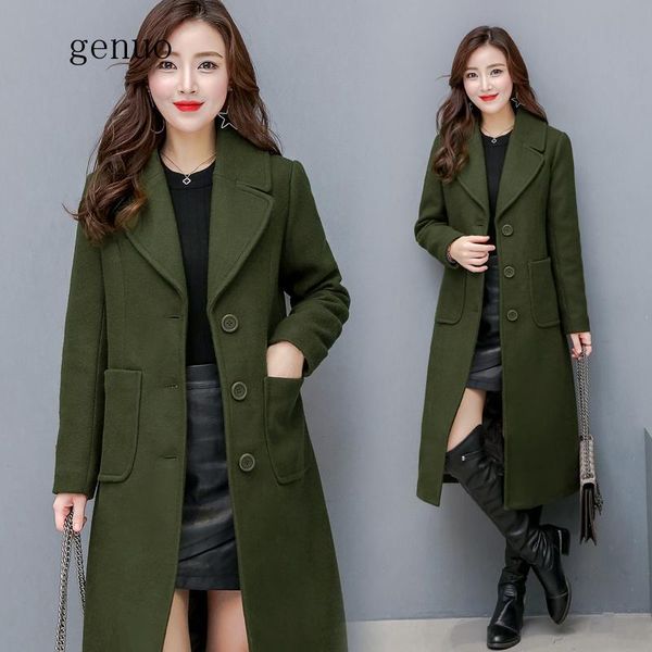 

women's wool & blends plus size solid classic temperament windbreake female botton women winter jacket woolen coat turn-down collar 202, Black