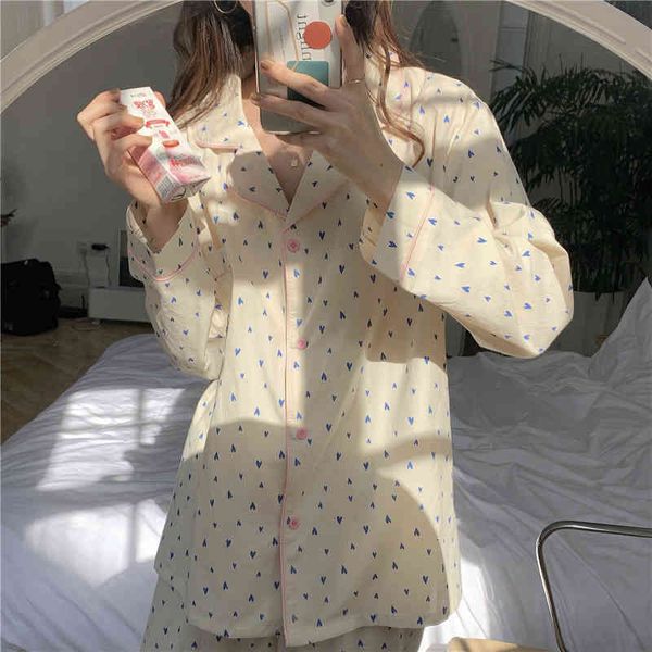 

casual dresses 2021 chic comfortable loose cotton fashion long sleeve sleepwear love printed women students home pajamas suits t89f, Black;gray