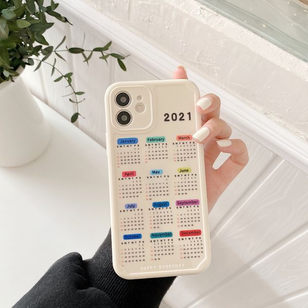 

2021 new calendar date cell phone cases for iphone 11 12 pro max xr x 7 8 plus soft tpu case waterproof anti-fall