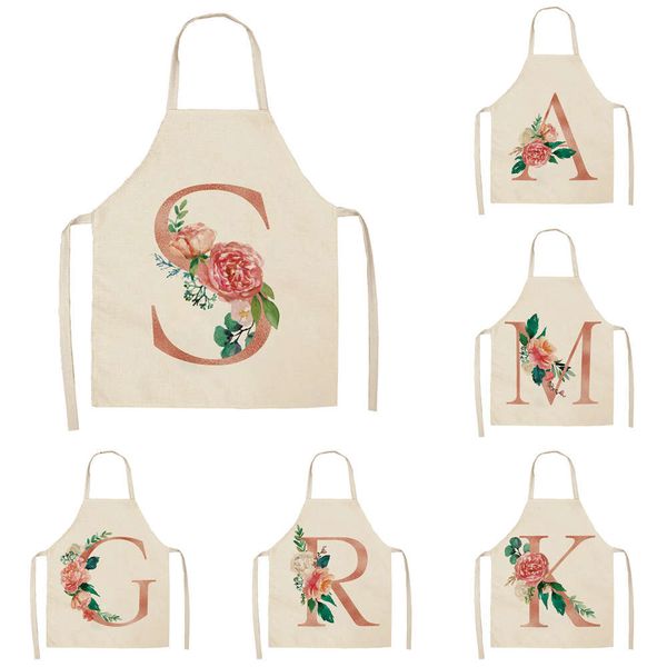 

selling simple flower letter cotton linen apron kitchen household sleeve hanging neck bib