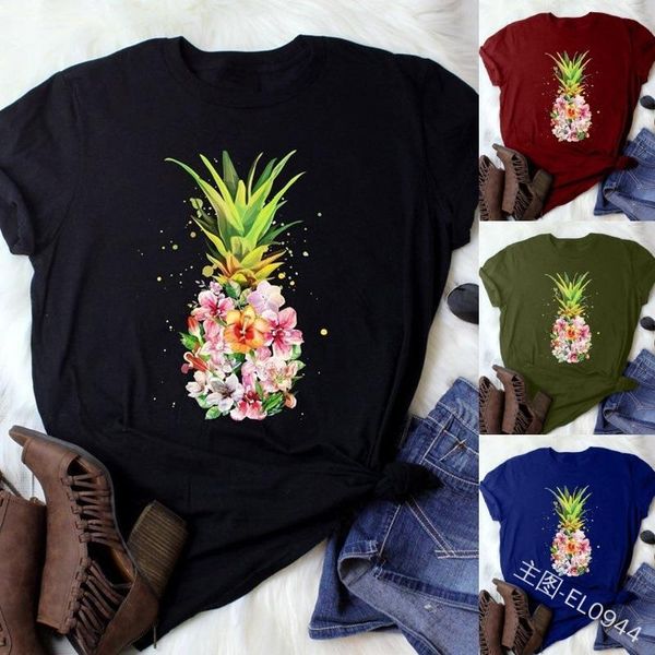 

pineapple short sleeve loose women t shirts summer casual fashion o neck, White