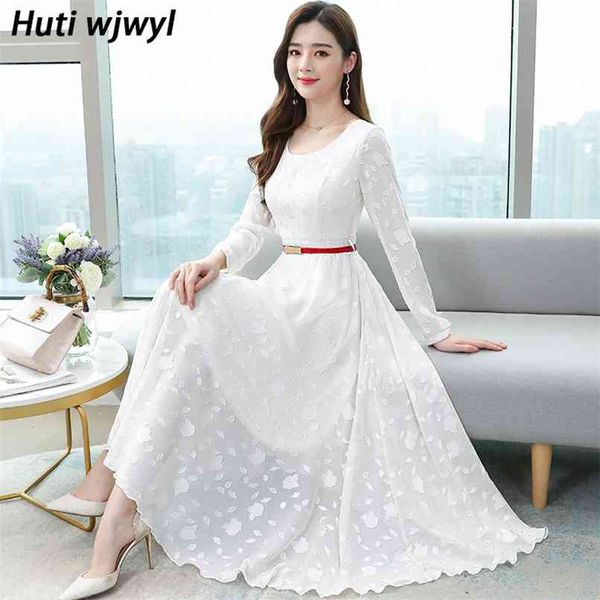 

autumn winter vintage solid casual chiffon maxi dress plus size elegant white midi women bodycon party black vestidos 210528, Black;gray