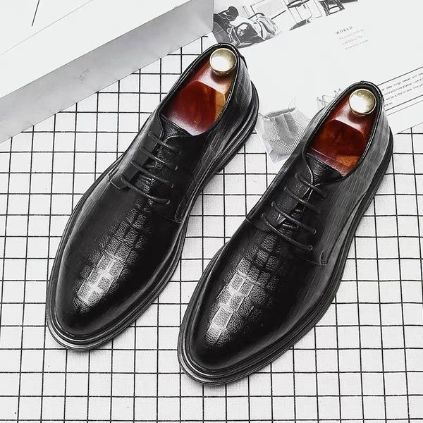 

dress shoes men classic business fashion elegant formal wedding for male lace up office oxfords footwear, Black