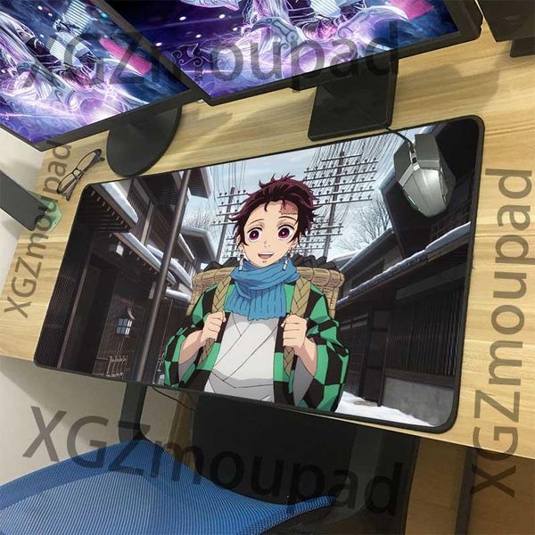 

mouse pads & wrist rests xgz cartoon winter landscape large pad black lock edge anime demon slayer kimetsu no yaiba computer desk mat non-sl