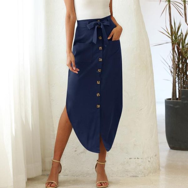 

womens skirts split hight waist buttons pocket skirt summer elastic elegant evening party short fashion#30, Black