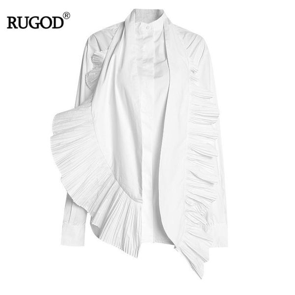 

women's blouses & shirts rugod chic pleated ruffle scarf shirt women office lady long sleeve solid blouse two 2 piece set fashion blusa, White
