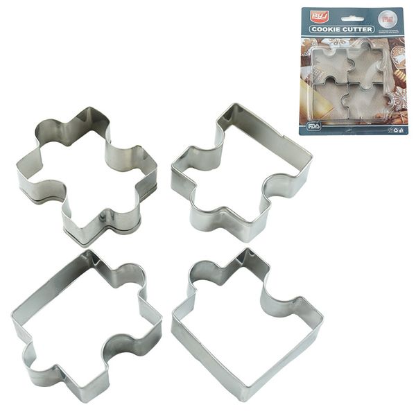 4 pezzi stampi da forno a forma di puzzle set di taglierine per biscotti in acciaio inossidabile stampi per biscotti fai da te utensili da cucina stampi per dessert fondente