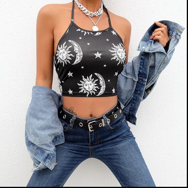 

star print crop womens cami tube sleeveless vest blouse t shirt, White