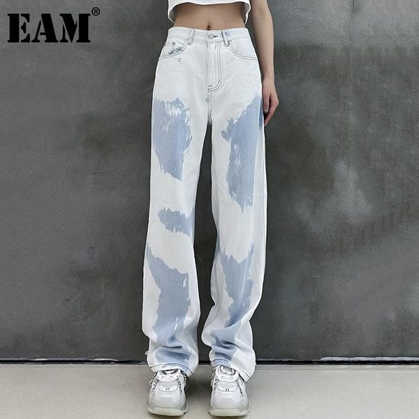 

women's jeans [eam] high waist light blue long casual wide leg loose women trousers fashion tide spring autumn 2021 1dd9318