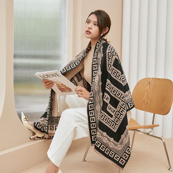 

korea dongdamen fashion letter imitation cashmere scarf women's new winter warm thickened double-sided shawl bib, Blue;gray