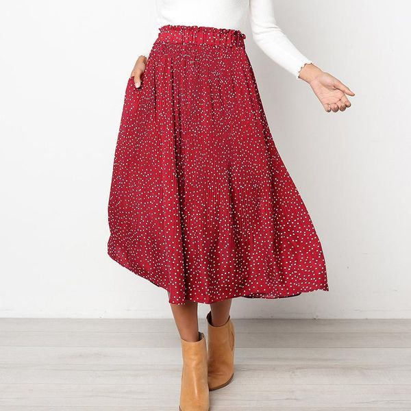 

skirts woman polka dot long skirt summer beach sunny ladies casual boho pockets female, Black