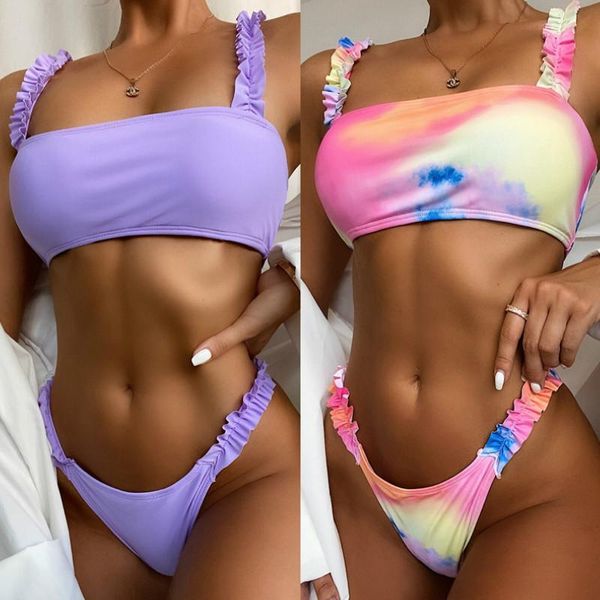 

women's swimwear women bikini set 2021 push up ruffles padded bathing suit beachwear swimming, White;black