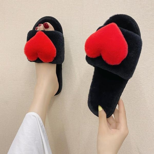 

slippers low flock shoes flat short plush basic rome rubber with, Black