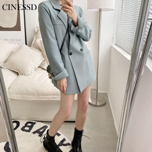 

autumn solid color elegant blue blazer women jacket women's korean style loose v-neck long sleeve cardigan suits & blazers, White;black
