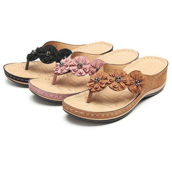 

fashion women's wedge slides female cute flower sandal women beach flip flops ladies woman sandals lady casual shoes slippers, Black