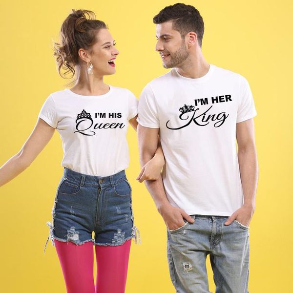 

women's t-shirt couple summer lovers tshirt crown women men letter print t shirts his and hers gifts for loved, White
