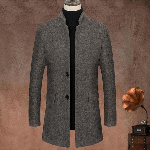 

men's wool & blends winter men coats brand fashion casual long section overcoat thick warm coat, Black