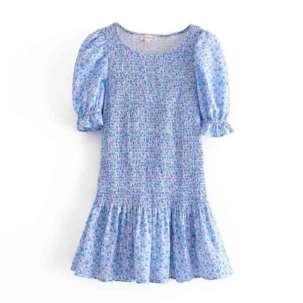 

sweet women o neck lotus sleeve dress summer fashion ladies beach style cute female blue floral mini 210515, Black;gray