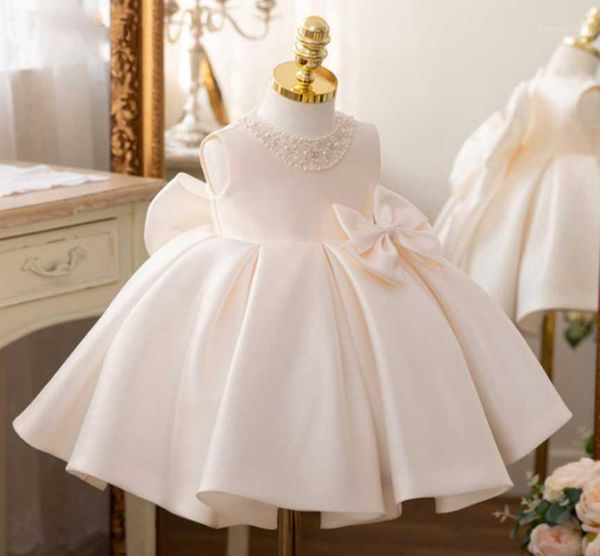

girl's dresses 2022 flower lace one-year-old baby girl dress cute models with catwalk princess autumn beaded bow1, Red;yellow