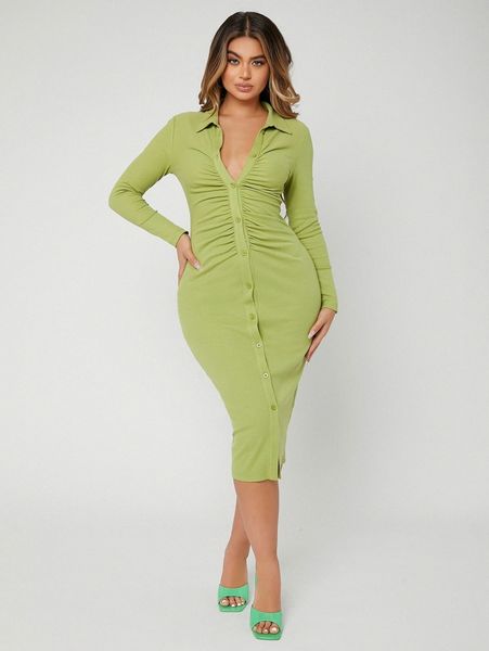 

sxy ruched button through bodycon dress f6pn#, Black;gray