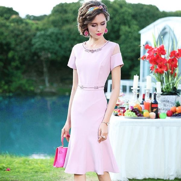 

casual dresses superior quality short sleeves nail bead diamonds plus size women party dress vintage summer office solid 0ynq, Black;gray