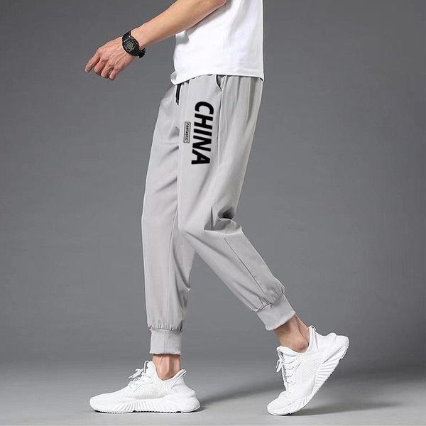 

men's pants summer thin ice silk nine-point casual feet youth harem trousers streetwear joggers black grey