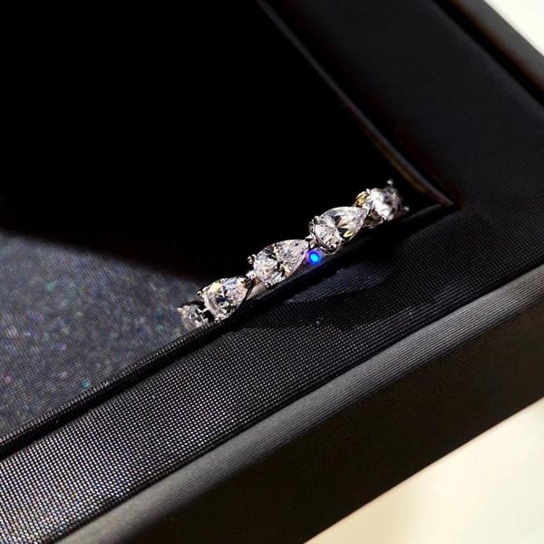 

cluster rings brand pure 925 sterling silver jewelry for women wedding water diamond ring engagement, Golden;silver