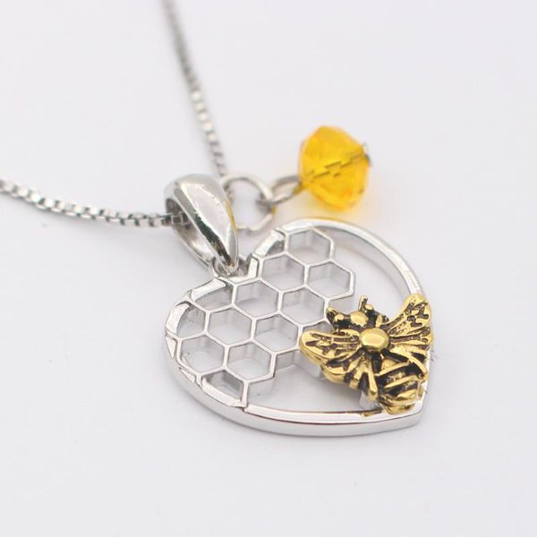 

bee necklace honeycomb pendant necklaces for women her beehive love heart, Silver