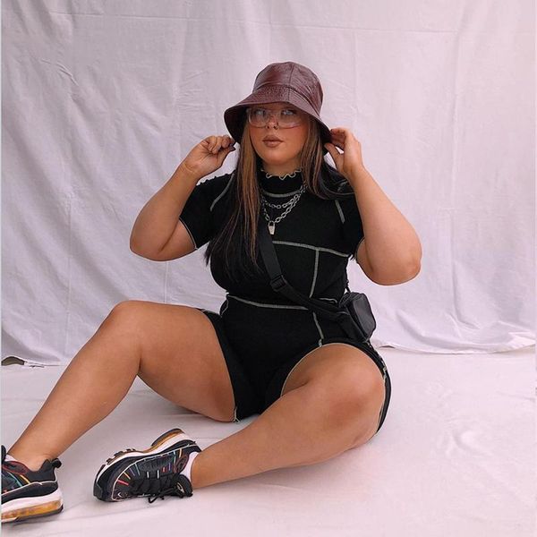 

plus size tracksuits sets summer sports suit ladies breathable women solid color short sleeve lace high collar waist yoga shorts, Black