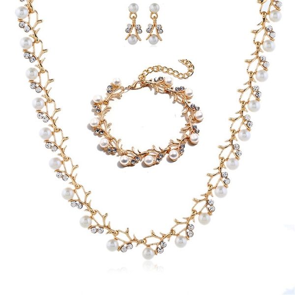 

korean bridal wedding pearl rhinestone earrings necklace bracelet set ins net red goddess stage pgraphy accessories, Black