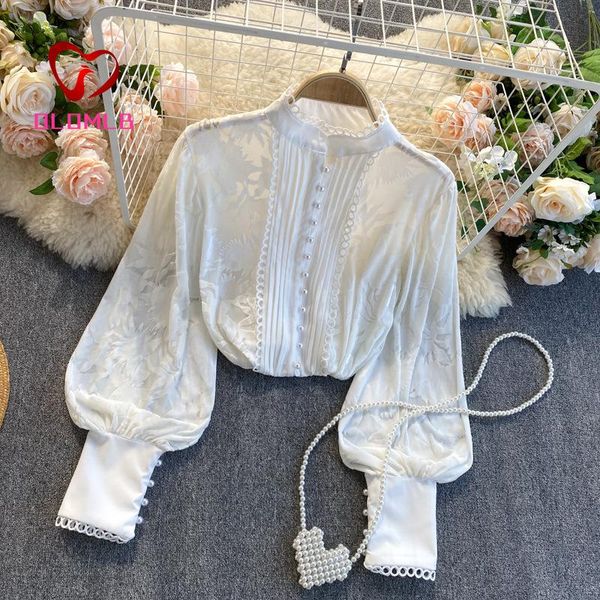 

women's blouses & shirts light luxury socialite 2021 shirt retro lantern sleeve loose all-matching graceful bottoming fashion, White