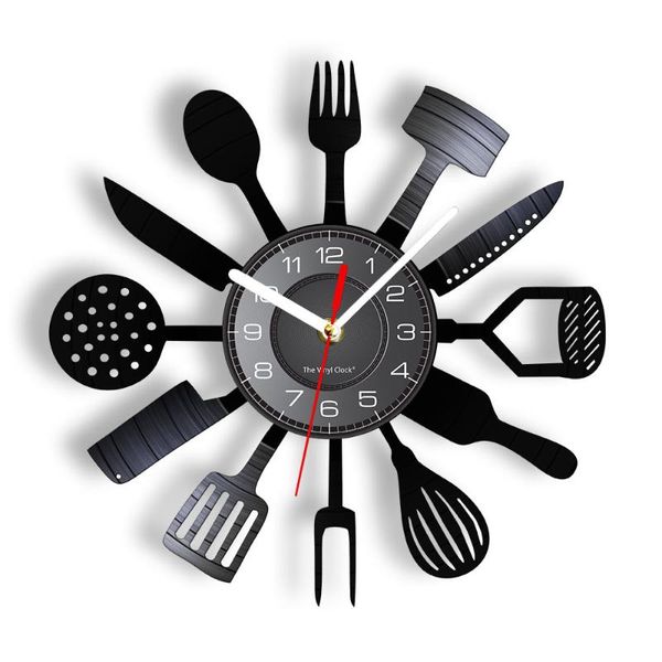

wall clocks tableware for western lp clock eggbeater fork knife slotted turner led lighting watch kitchen hanging decor