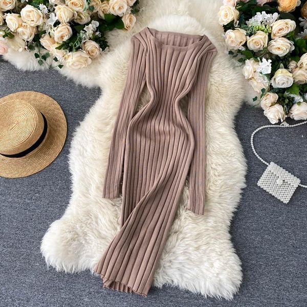 

casual dresses bodycon dress women o-neck long sleeve sweater autumn winter knitted t-shirt fashion clothing ol, Black;gray