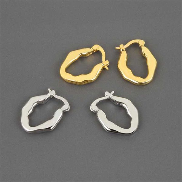 

hoop & huggie geometric oval vintage earrings for women metal style copper ear hook simple irregular jewelry trend anniversary gift, Golden;silver