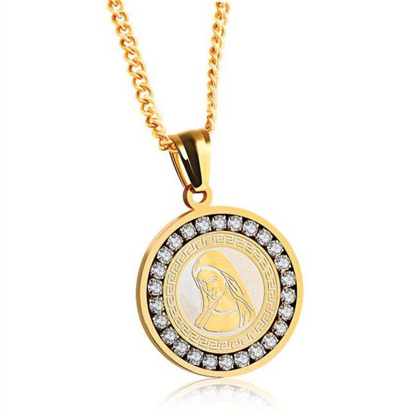 

trend jewelry guadalupe virgin round titanium steel pendant diamond inlaid necklace catholic, Silver