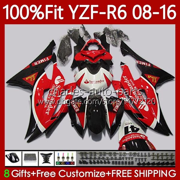 Corpo per stampi ad iniezione per YAMAHA YZF-R6 YZF R6 R 6 600YZF600 2008-2016 Carrozzeria 99No.133 600CC YZFR6 08 Bianco nero rosso 2008 2009 2010 2011 2012 YZF-600 13 14 15 16 Carenatura OEM