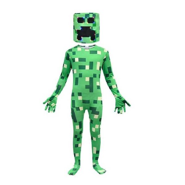 Çocuk Erkek Cadılar Bayramı Kostüm Oyun Zentai Bodycon Tulum LED Maske Çocuk Karnaval Parti Hoodies Pantolon Cosplay Disfraces Q0910