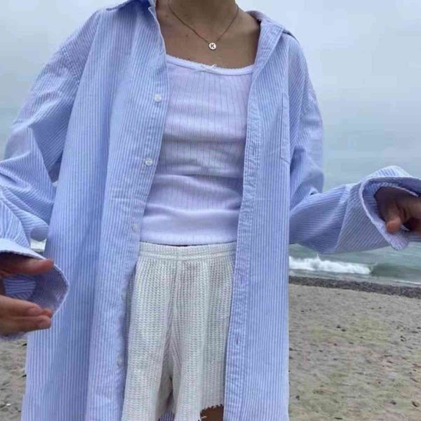 

women's jackets vintage striped oversize female shirt casual autumn long sleeve loose femme sweet girls blouses unique breasted nkx6, Black;brown
