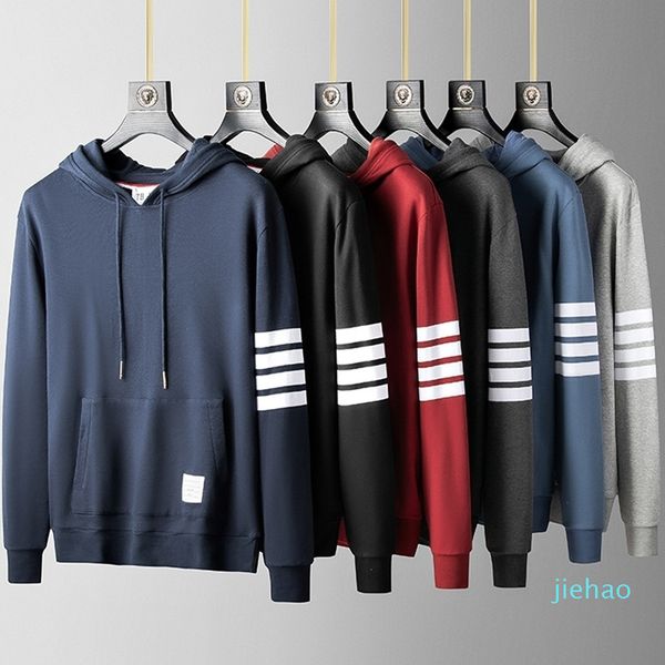 

four bar stripe cotton long sleeve sweater couple hoodie casual sports coat trend men's fashion brand, Black