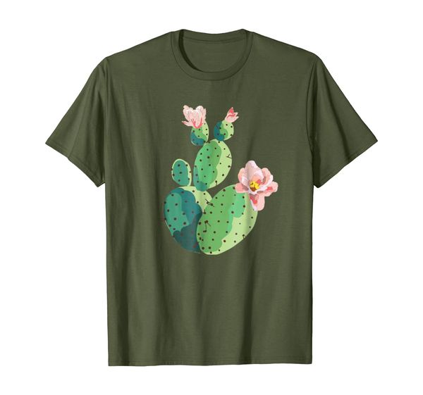 

beautiful cactus tree pink flowers hand drawn painting shirt, White;black