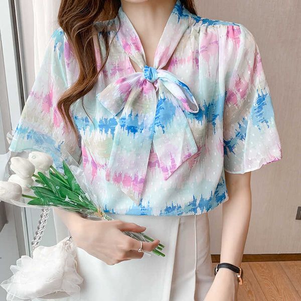 Verão moda mulheres blusas chiffon camisas para blusa feminina tops manga curta chemise femme plus size xxl 210531