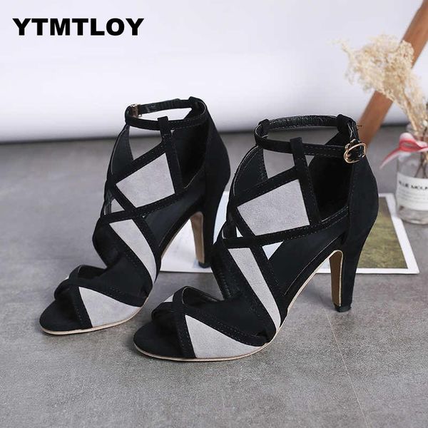 

size 35-42 sandalia feminina summer gladiator high heels peep toe sandals casual shoes woman waterproof platform 9, Black