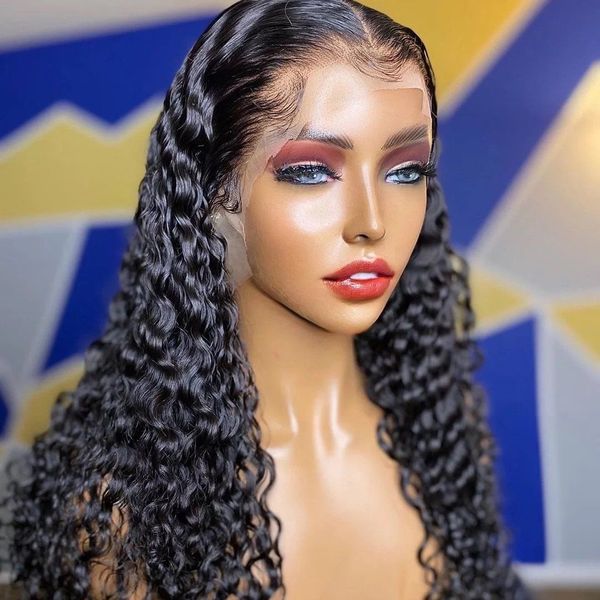 

transparent malaysian curly human hair wig deep lace frontal wig for women wet and weavy, Black;brown